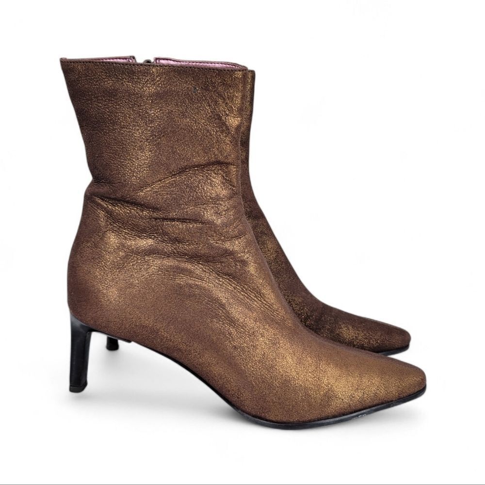 Bernardo Metallic Bronze Brown Leather Heeled Ankle Boots
